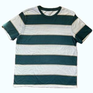 Old Navy Men’s Striped T Shirt Medium Green Cream 90s Retro Colorblock Crewneck